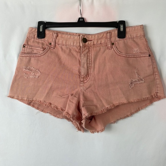 Billabong Pants - Billabong Drift Away Distressed Denim Hi Rise Shorts w/Frayed Raw Hem - Size 29